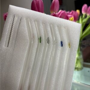 Colorful Glass Straw Set with Cleaning Brush
